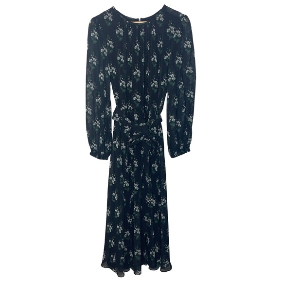 Carolina HerreraFloral Print Midi DressLong Sleeve Belted Made Italy Size 10